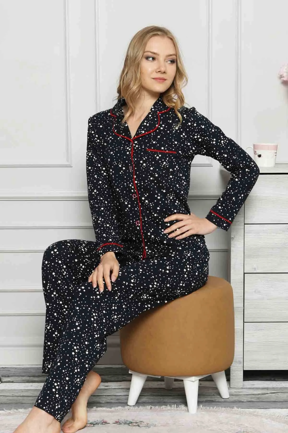 Dreamy Yıldız Desenli Biyeli Gömlek Pijama Takımı, Lacivert, L Fiyatı, Yorumları ve Özellikleri