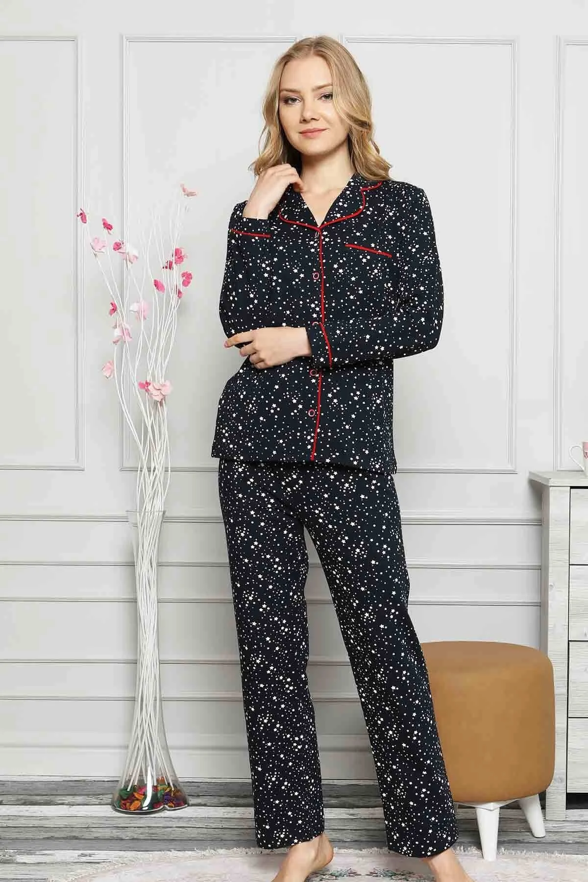 Dreamy Yıldız Desenli Biyeli Gömlek Pijama Takımı, Lacivert, L Fiyatı, Yorumları ve Özellikleri