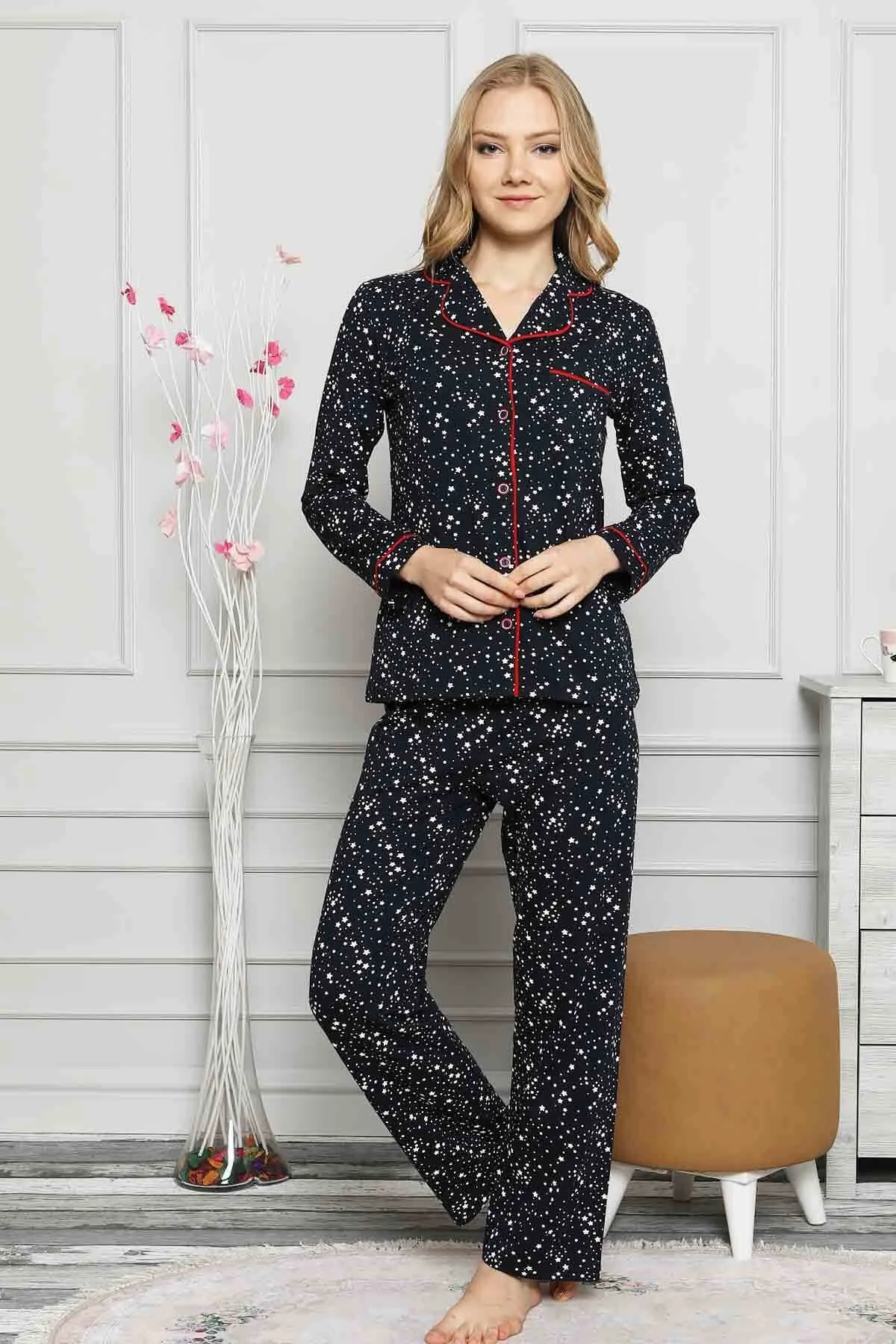 Dreamy Yıldız Desenli Biyeli Gömlek Pijama Takımı, Lacivert, L Fiyatı, Yorumları ve Özellikleri
