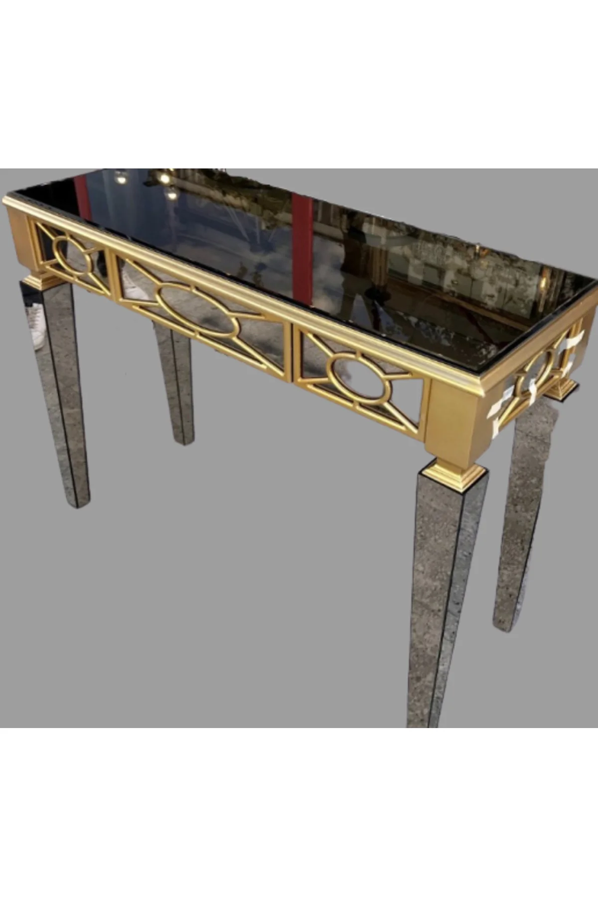 Dresuar 12557 MOTİFLİ Ayna Kaplam MODEL Parlak Gold Kayın torna Çekmece El Yapım - Görsel 4