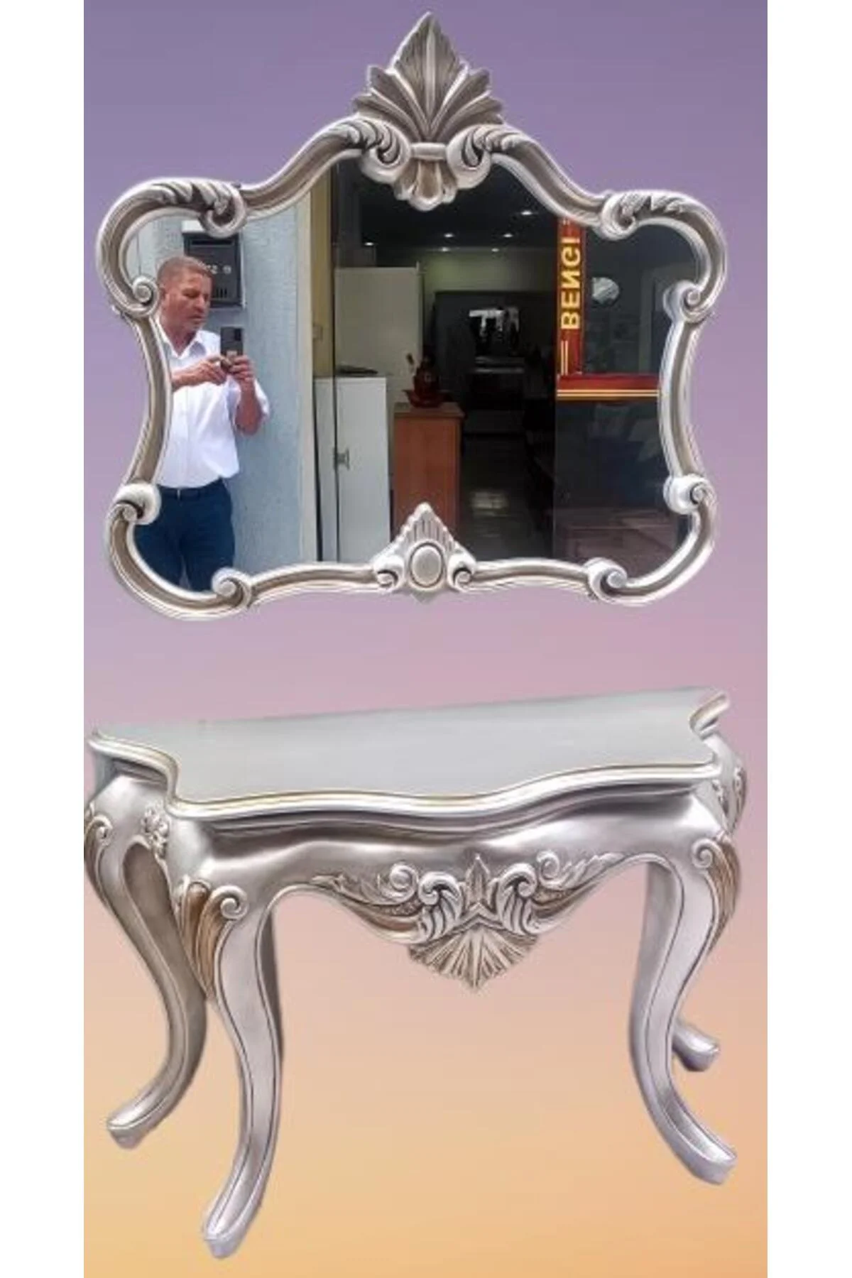 Dresuar 13509 AVANGART ASLAN Model Polyestr döküm eskitm GRİ-Kahve Renk nakış - Görsel 3
