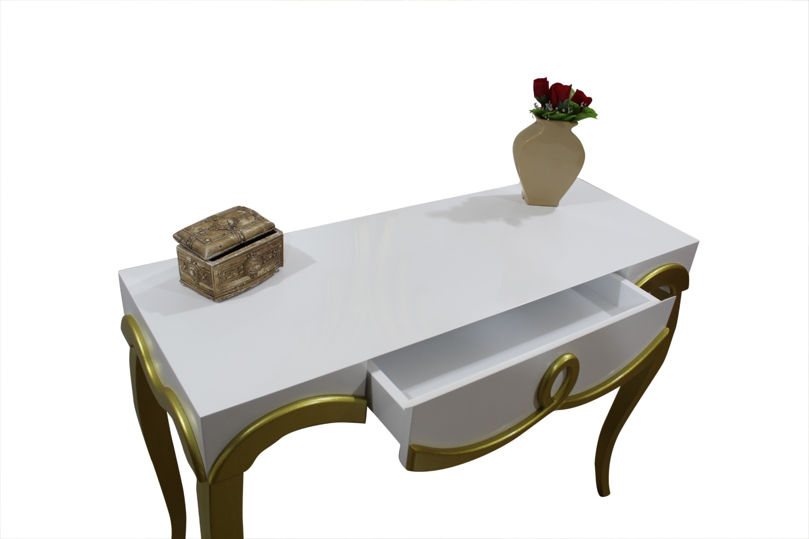 Dresuar 14610 CNC KABARTMA Kayın Aslan Ayak Parlak Beyaz  Boya Şı