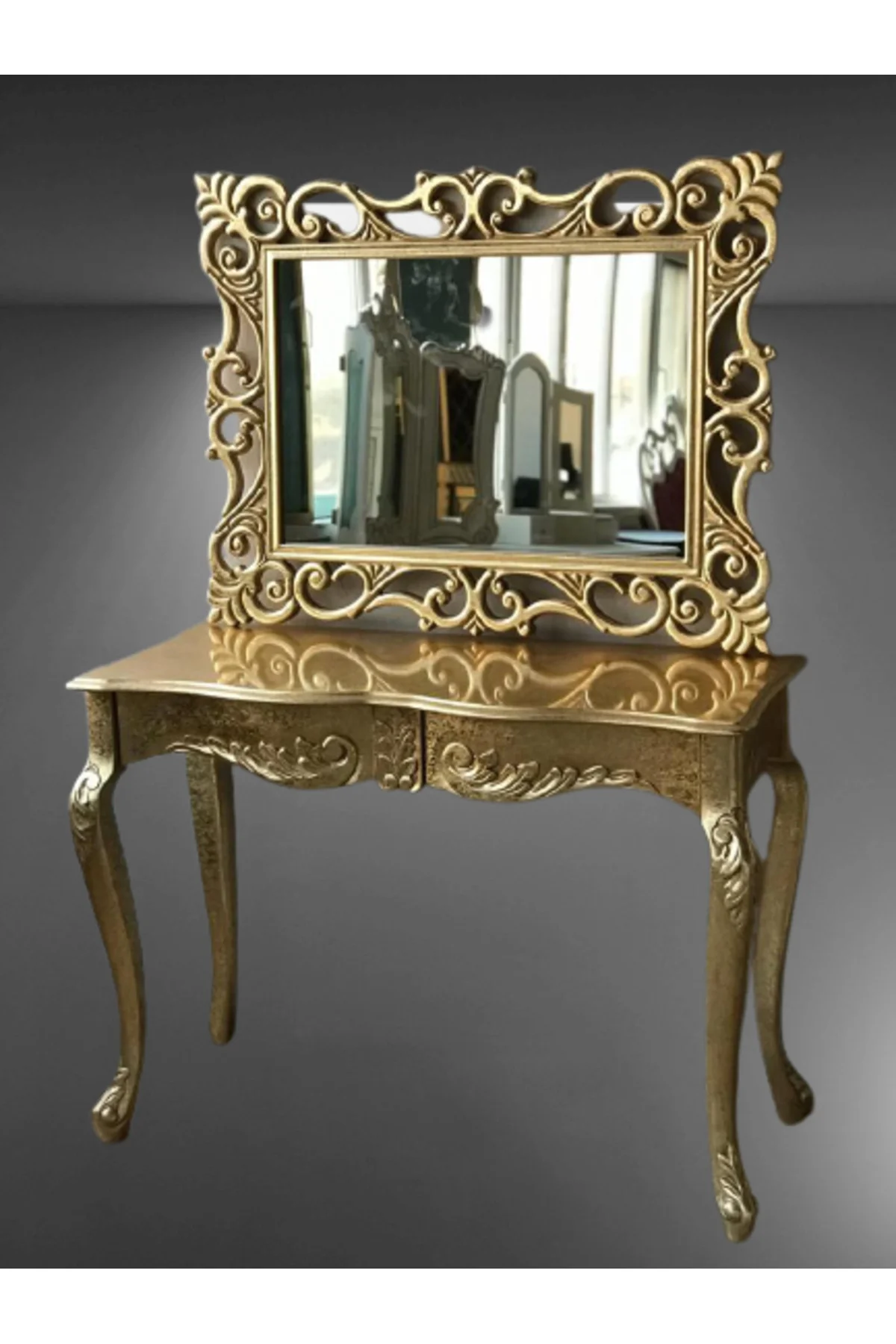 Dresuar 17413 Aslan Ayak Model Kayın TORNA Parlak GOLD Lake ÇEKMECE Ayna Lüx Oyma Dresuar 17413 Aslan Ayak Model Kayın TORNA Parlak GOLD Lake ÇEKMECE Ayna Lüx Oyma - Görsel 3