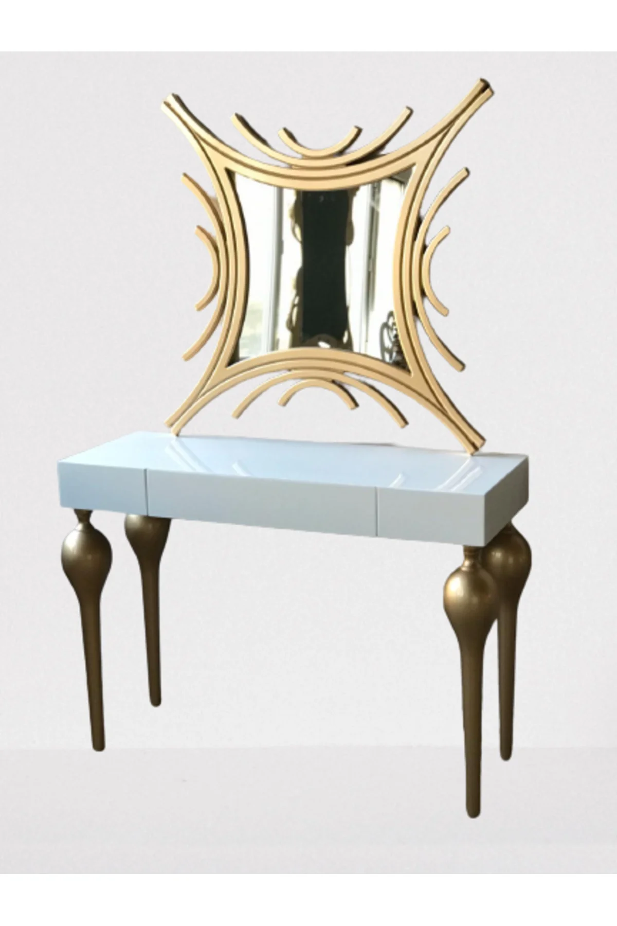Dresuar 18468 TOMBUL model Kayın ayak MDF Çekmec tabla Parlak GOLD-beyaz uyum - Görsel 3