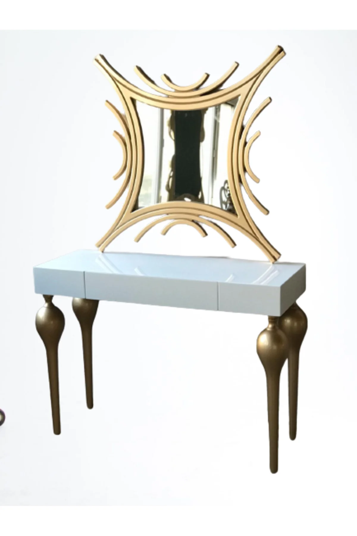 Dresuar 18468 TOMBUL model Kayın ayak MDF Çekmec tabla Parlak GOLD-beyaz uyum - Görsel 4