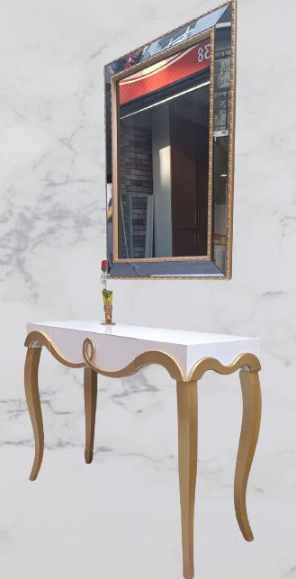 Dresuar 90012 CNC Kabartma Hayal Ayna Gold beyaz Uyum Ahşp MDF Ka