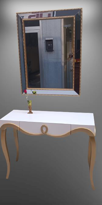 Dresuar 90012 CNC Kabartma Hayal Ayna Gold beyaz Uyum Ahşp MDF Ka