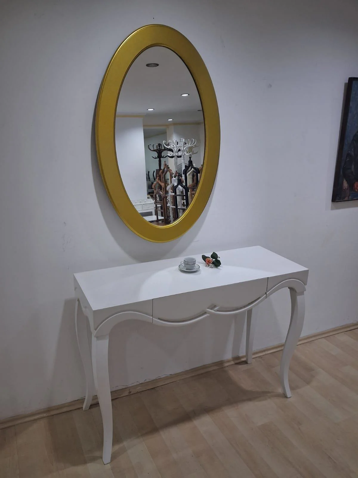 Dresuar Cnc Çökertme 90671 Model Oval Gold Renk Ayna Lake Beyaz T