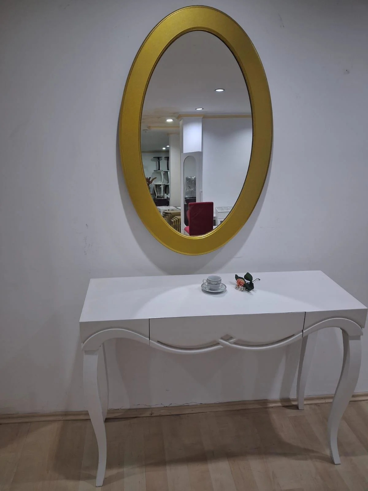 Dresuar Cnc Çökertme 90671 Model Oval Gold Renk Ayna Lake Beyaz T