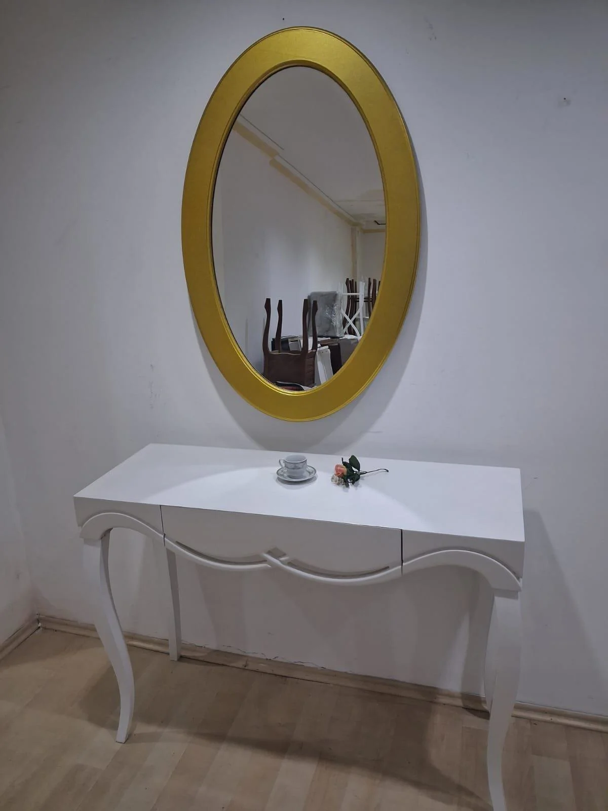 Dresuar Cnc Çökertme 90671 Model Oval Gold Renk Ayna Lake Beyaz T
