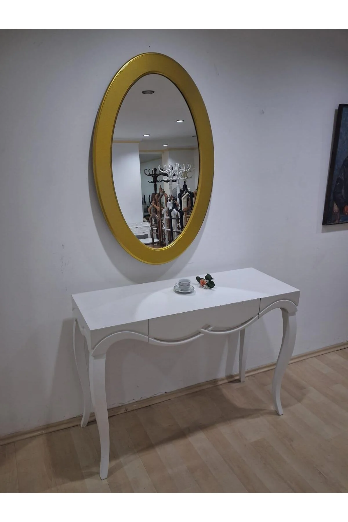 Dresuar Cnc Çökertme 90671 Model Oval Gold Renk Ayna Lake Beyaz Tabla Kayn Aslan Ayak Dresuar Cnc Çökertme 90671 Model Oval Gold Renk Ayna Lake Beyaz Tabla Kayn Aslan Ayak - Görsel 8