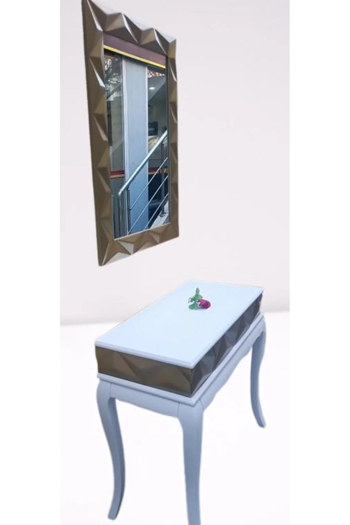Dresuar Piramit MODEL90519 Kayın Lükens Ayak MDF Tabla Ve Ayna Gold Beyaz ElYapım - Görsel 6