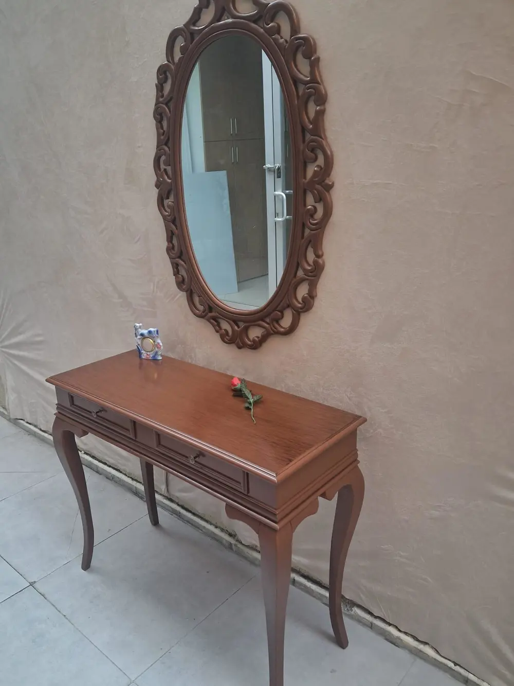 Dresuar ST 90599 Çift Çekmece Oval Ayna Rustik Aslan Ayak Kayın K