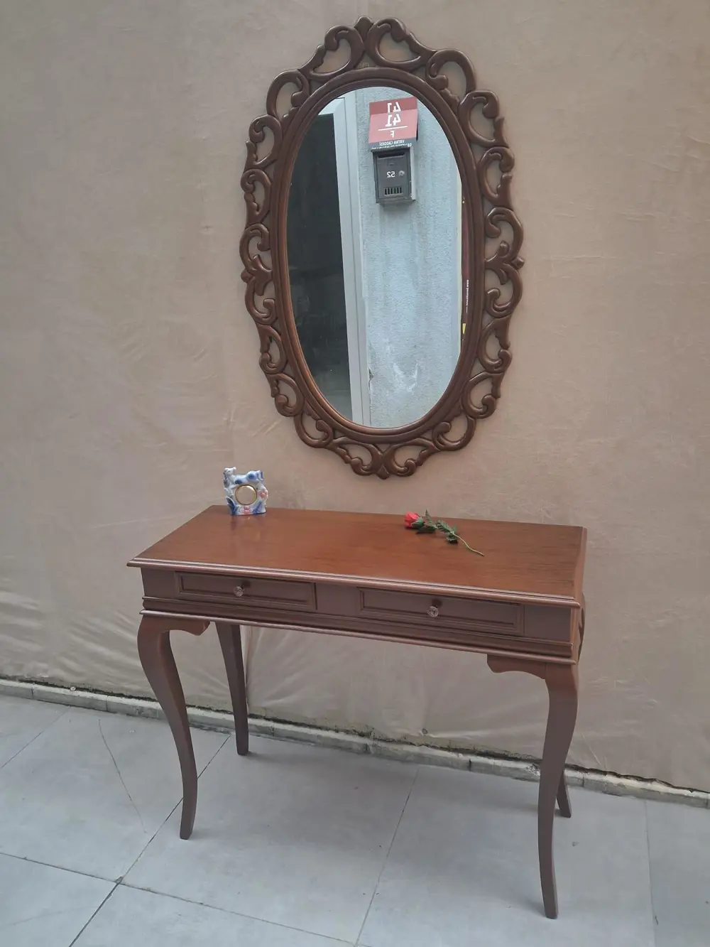 Dresuar ST 90599 Çift Çekmece Oval Ayna Rustik Aslan Ayak Kayın K