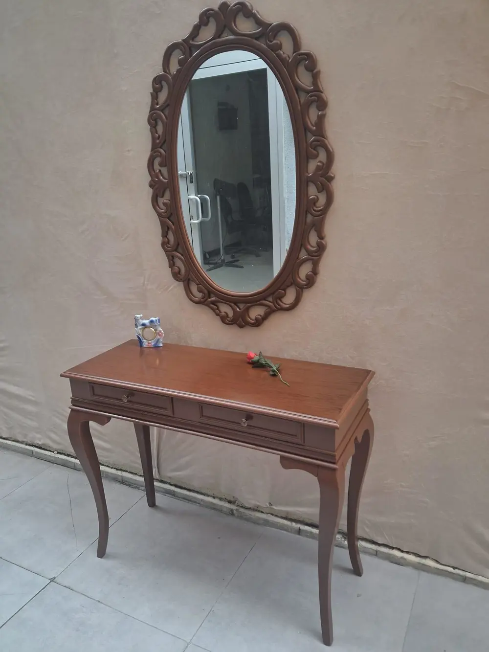 Dresuar ST 90599 Çift Çekmece Oval Ayna Rustik Aslan Ayak Kayın K