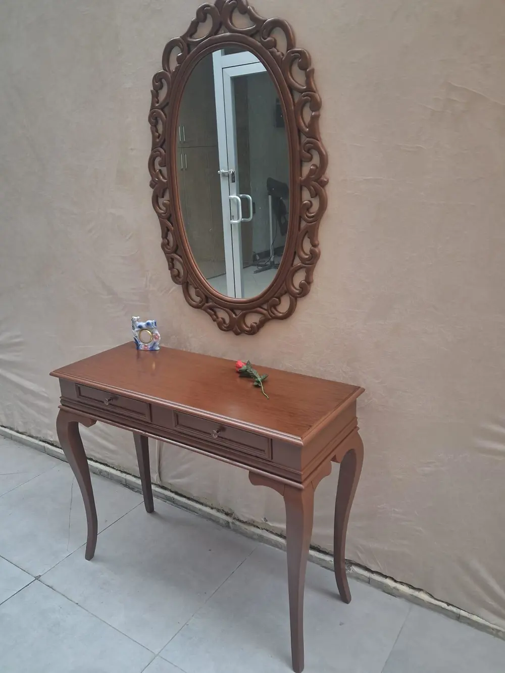 Dresuar ST 90599 Çift Çekmece Oval Ayna Rustik Aslan Ayak Kayın K