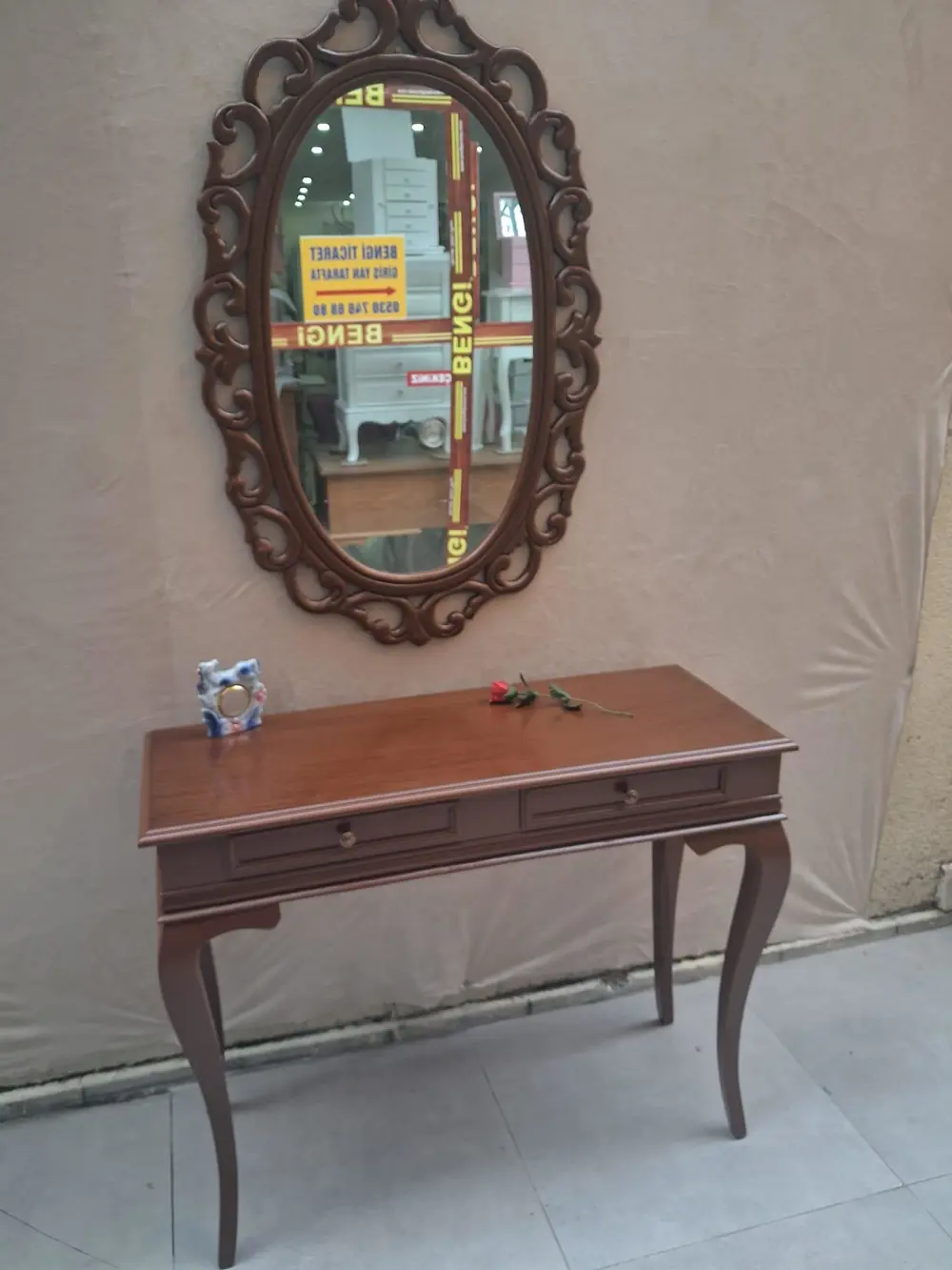Dresuar ST 90599 Çift Çekmece Oval Ayna Rustik Aslan Ayak Kayın K