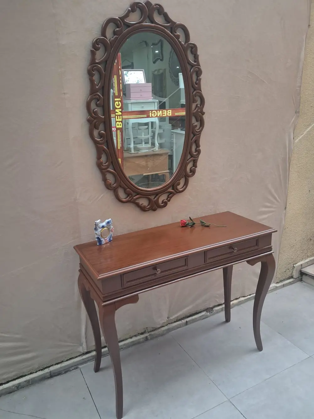 Dresuar ST 90599 Çift Çekmece Oval Ayna Rustik Aslan Ayak Kayın K