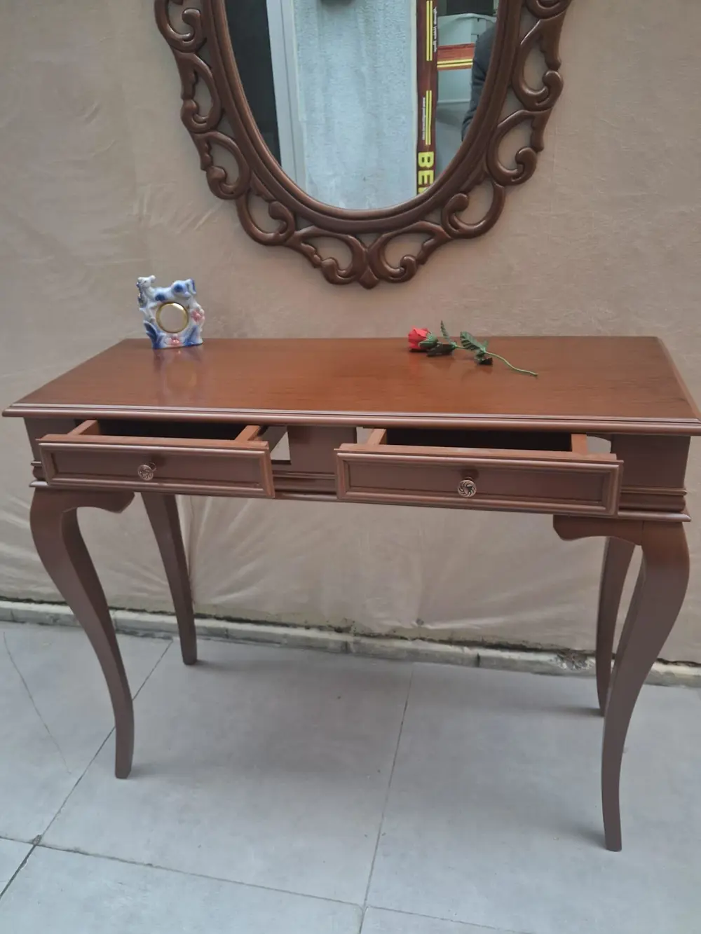 Dresuar ST 90599 Çift Çekmece Oval Ayna Rustik Aslan Ayak Kayın K