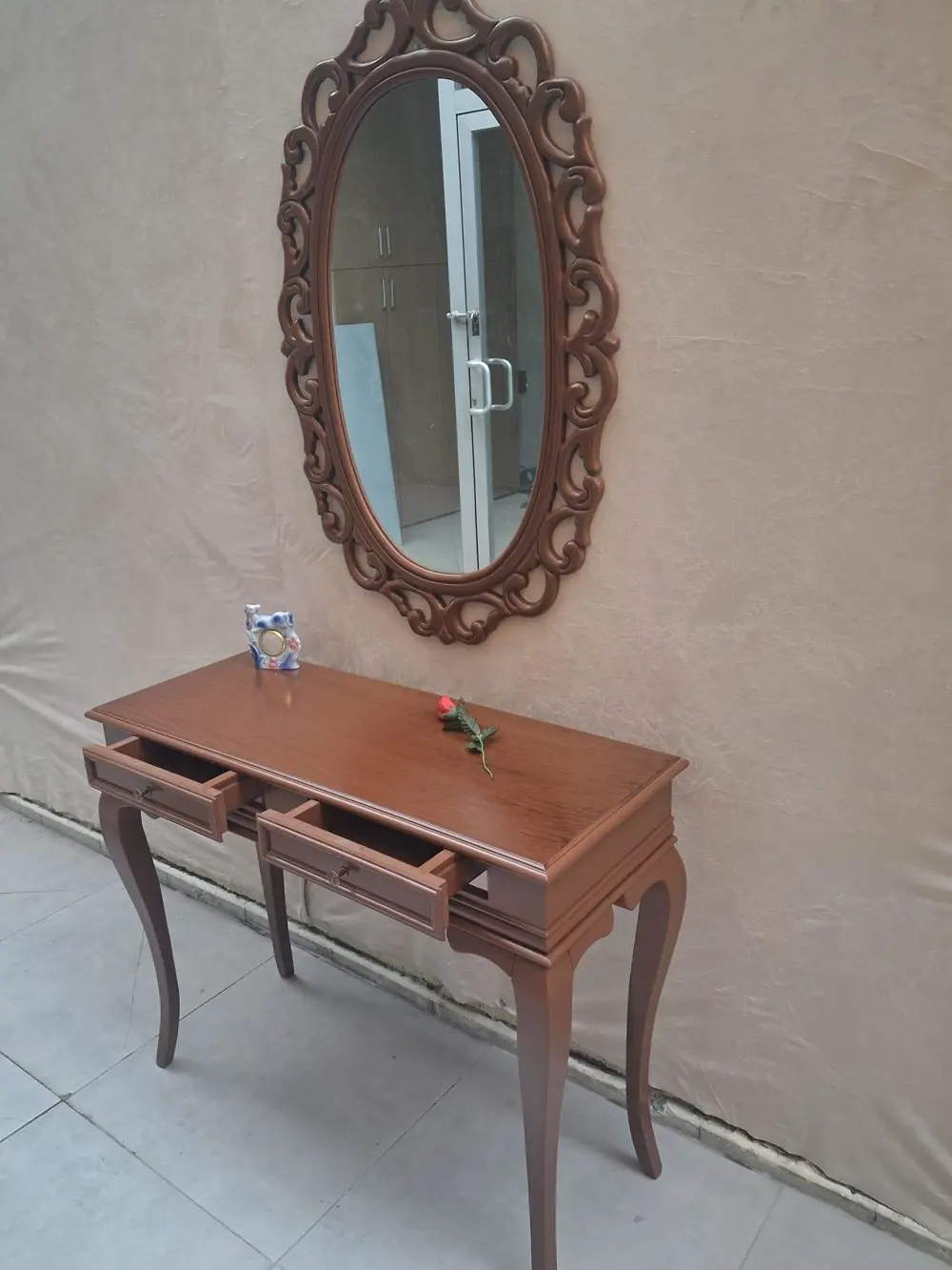 Dresuar ST 90599 Çift Çekmece Oval Ayna Rustik Aslan Ayak Kayın K