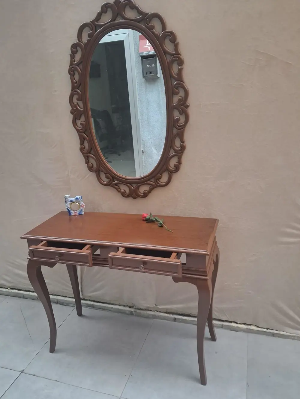 Dresuar ST 90599 Çift Çekmece Oval Ayna Rustik Aslan Ayak Kayın K