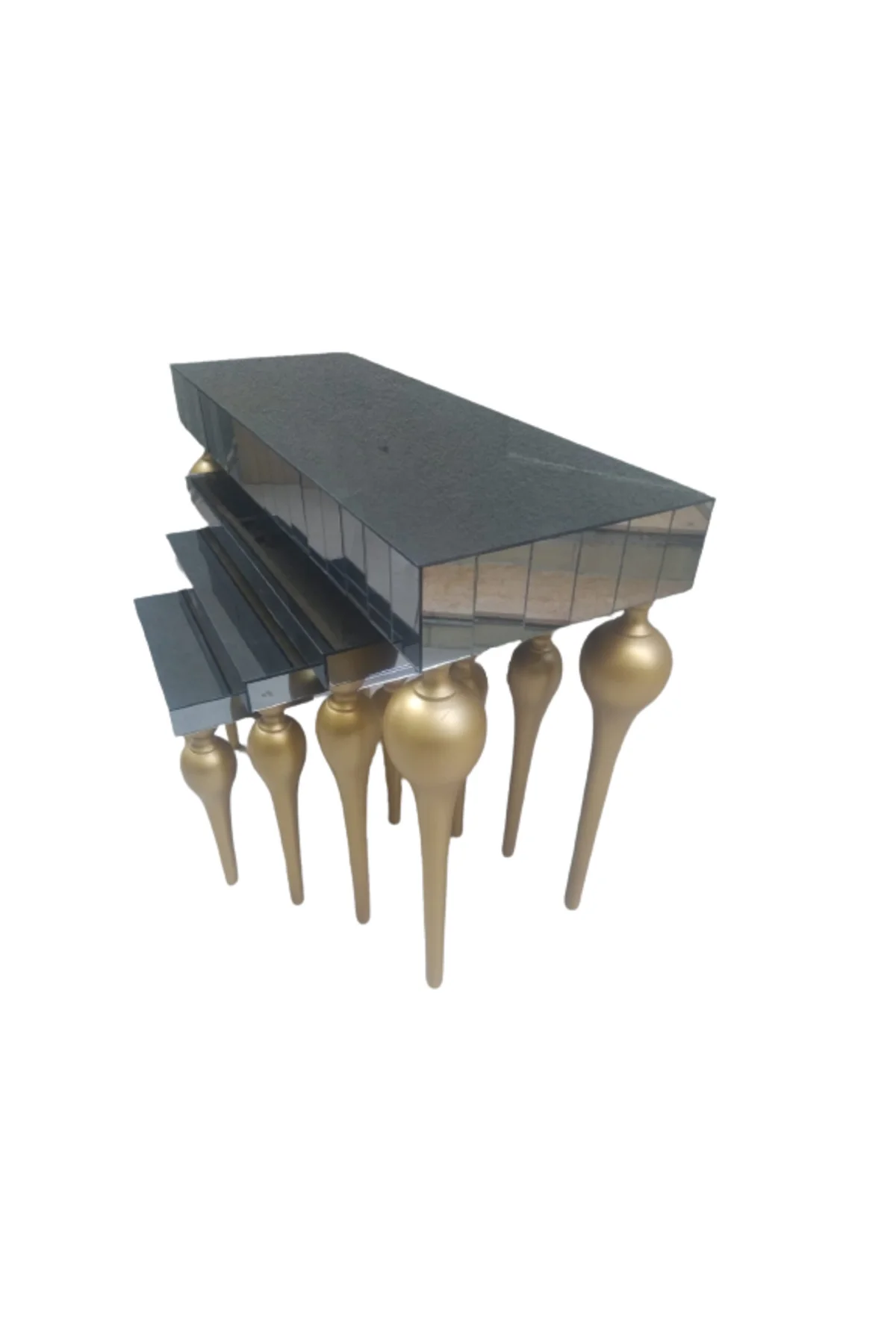 Dresuar-Zigon 12387 TOMBUL ayak Model Kayın MDF tabla gold Boya Füme cam Kaplam - Görsel 4