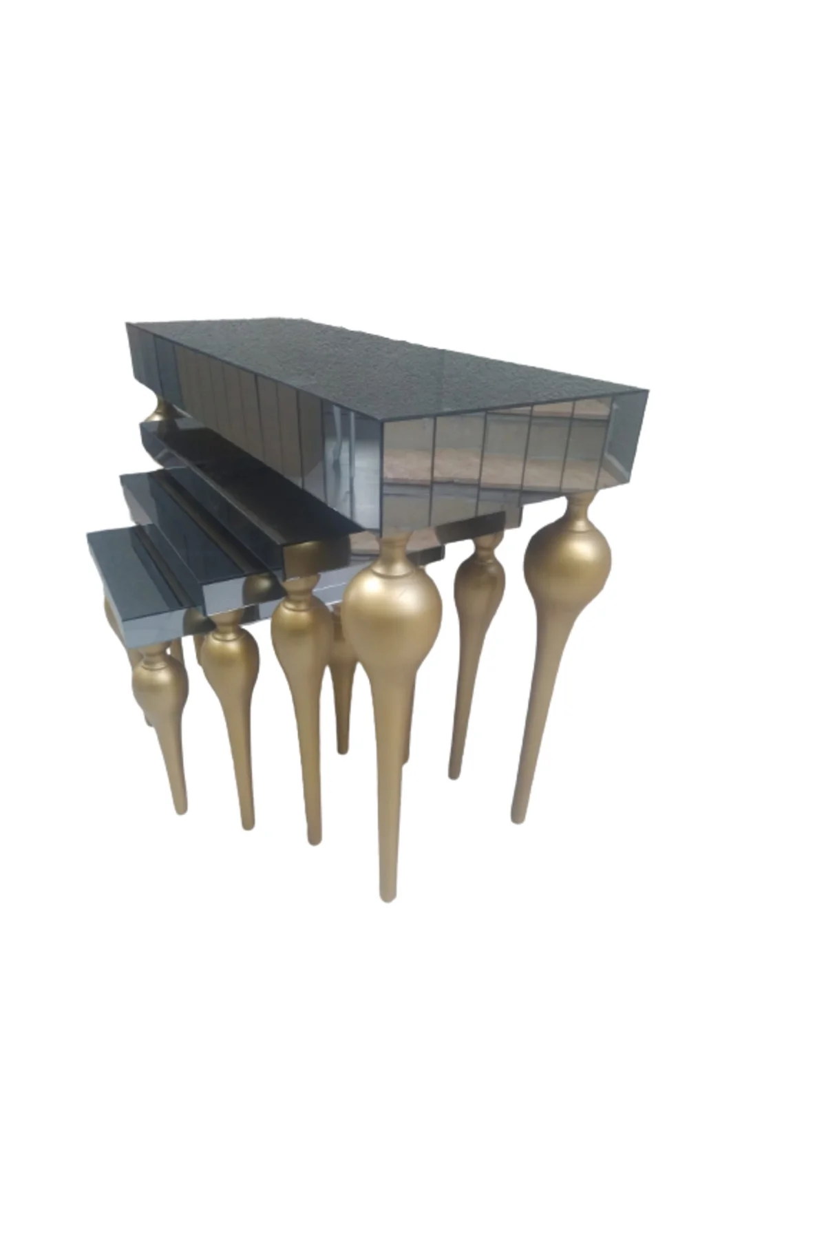 Dresuar-Zigon 12387 TOMBUL ayak Model Kayın MDF tabla gold Boya Füme cam Kaplam - Görsel 8