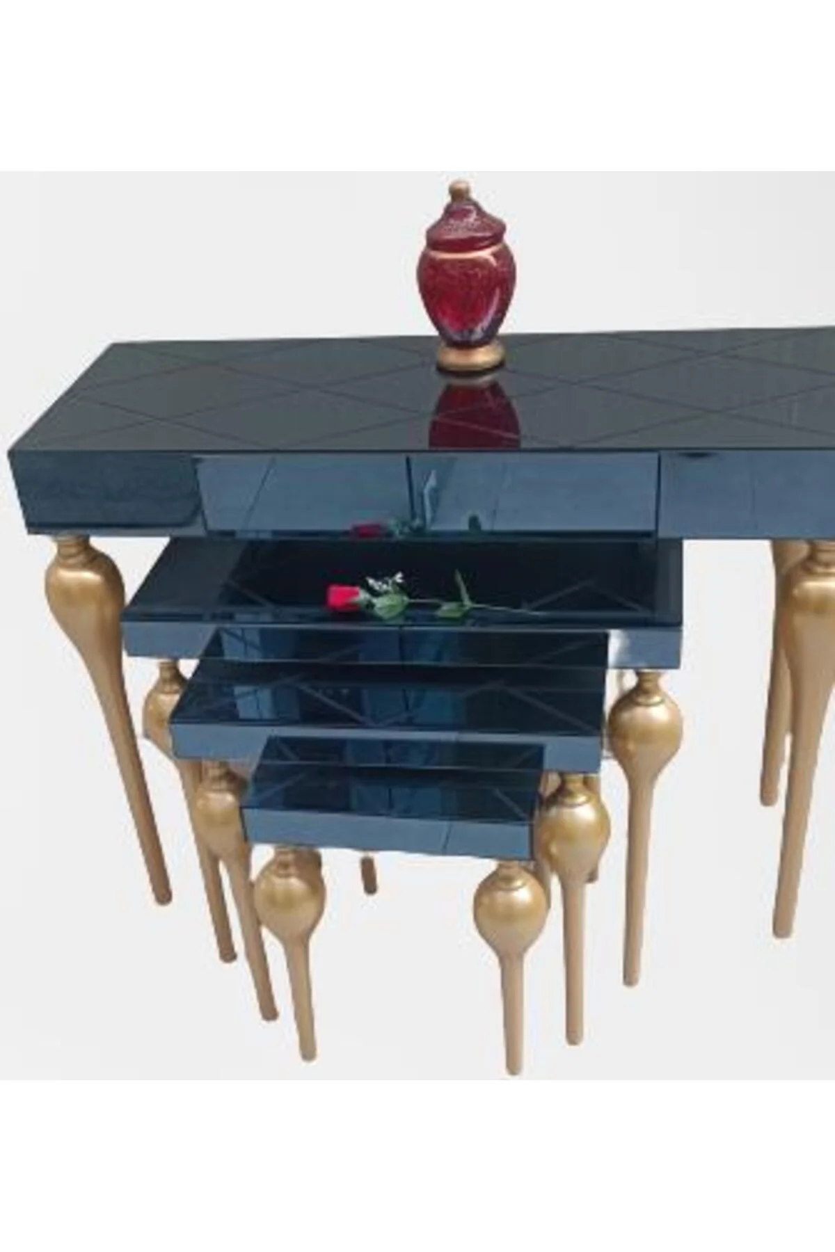 Dresuar-Zigon 12617 Takım TOMBUL Model Kayın Ayak füme cam KAPLAMA tabla gold Dresuar-Zigon 12617 Takım TOMBUL Model Kayın Ayak füme cam KAPLAMA tabla gold