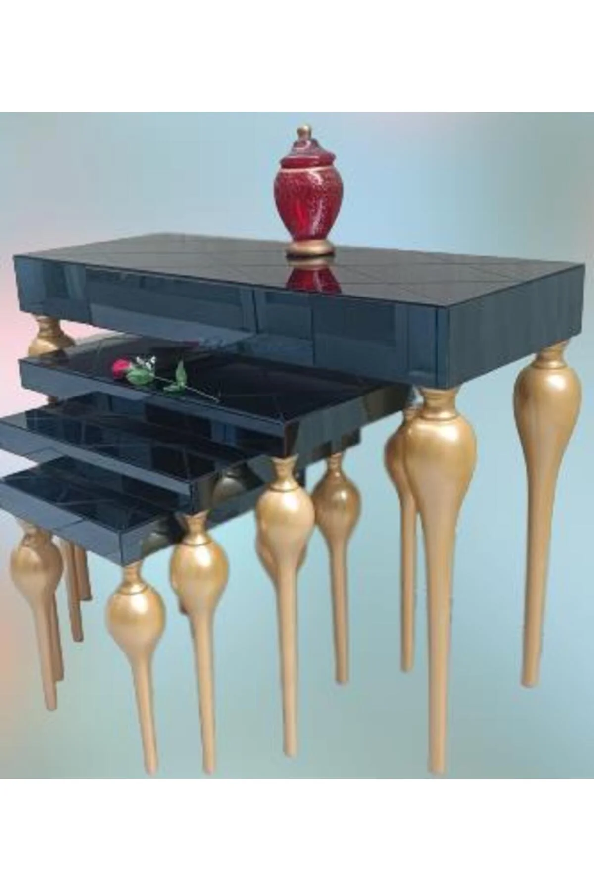 Dresuar-Zigon 12617 Takım TOMBUL Model Kayın Ayak füme cam KAPLAMA tabla gold Dresuar-Zigon 12617 Takım TOMBUL Model Kayın Ayak füme cam KAPLAMA tabla gold - Görsel 8