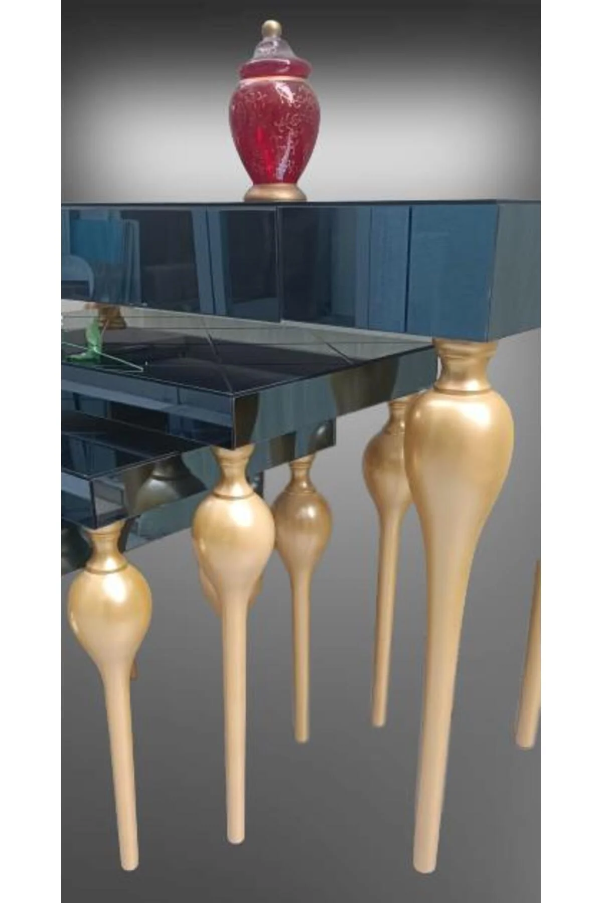 Dresuar-Zigon 13671 Tombul Model Kayın MDF tabla gold Füme cam Kaplama El yapım - Görsel 6
