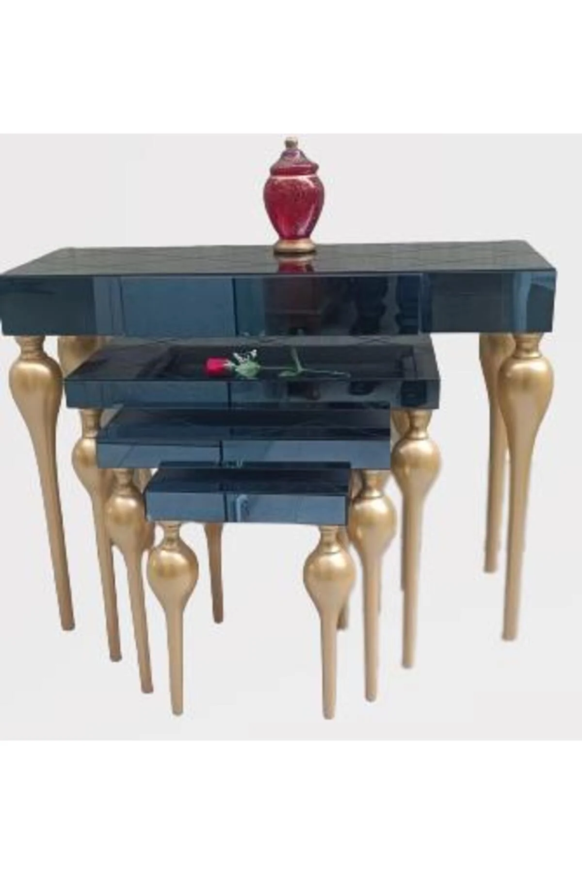 Dresuar-Zigon 13671 Tombul Model Kayın MDF tabla gold Füme cam Kaplama El yapım - Görsel 2