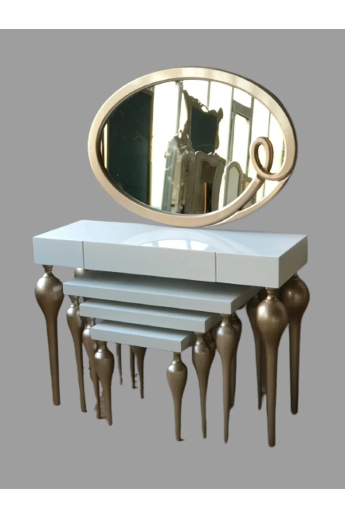 Dresuar-Zigon ST 18186 Tombul İmza Oval ayna Kayın MDF ayak Tabla GOLDBeyaz UYUM Dresuar-Zigon ST 18186 Tombul İmza Oval ayna Kayın MDF ayak Tabla GOLDBeyaz UYUM - Görsel 2