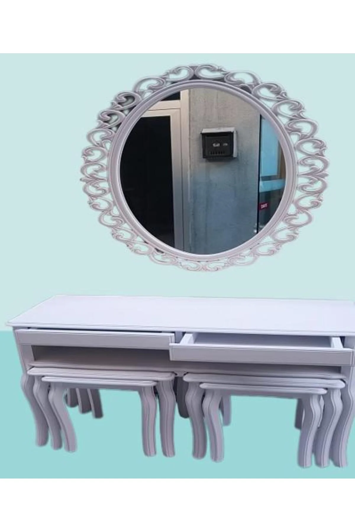 Dresuar-Zigon Tk 14600 ASLAN Model Kayın Parlak Beyaz Boya Nakış OVAL ayna Elyapı Dresuar-Zigon Tk 14600 ASLAN Model Kayın Parlak Beyaz Boya Nakış OVAL ayna Elyapı - Görsel 5