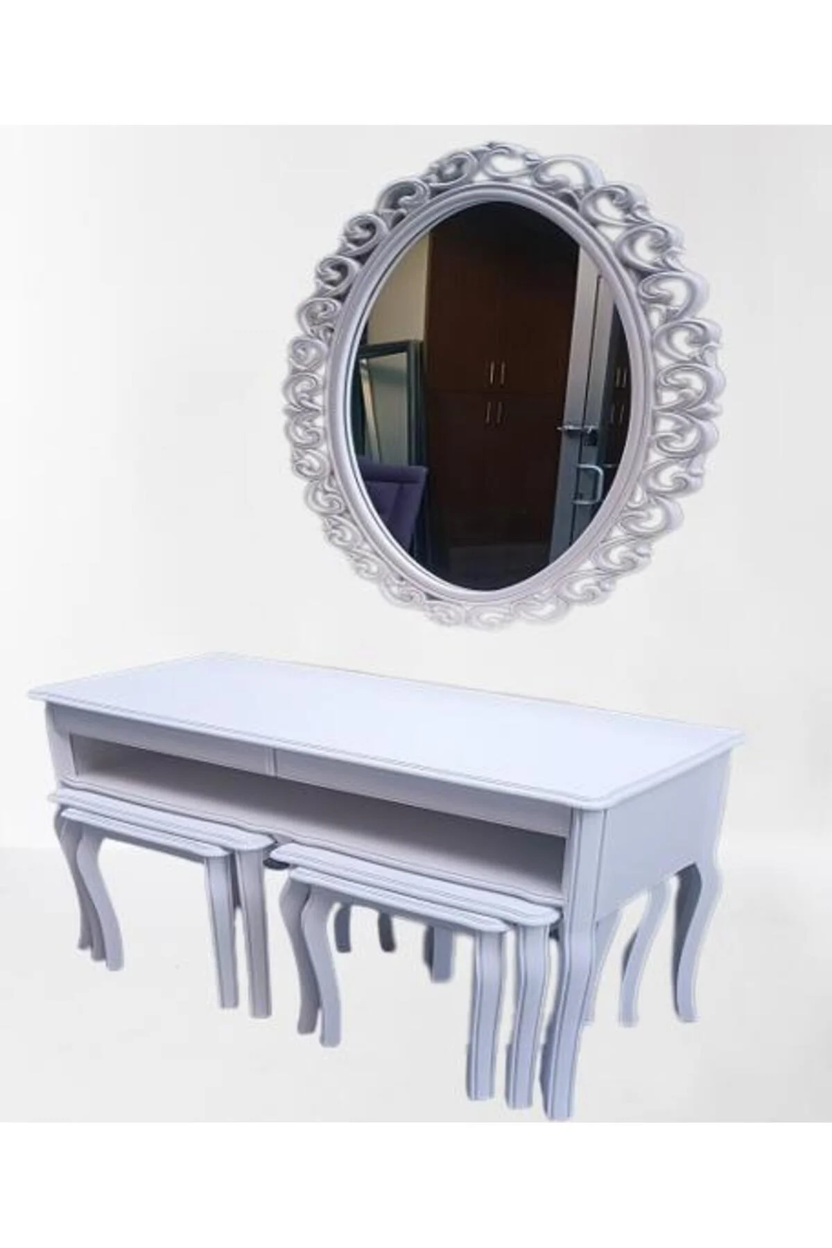 Dresuar-Zigon Tk 14600 ASLAN Model Kayın Parlak Beyaz Boya Nakış OVAL ayna Elyapı Dresuar-Zigon Tk 14600 ASLAN Model Kayın Parlak Beyaz Boya Nakış OVAL ayna Elyapı - Görsel 7