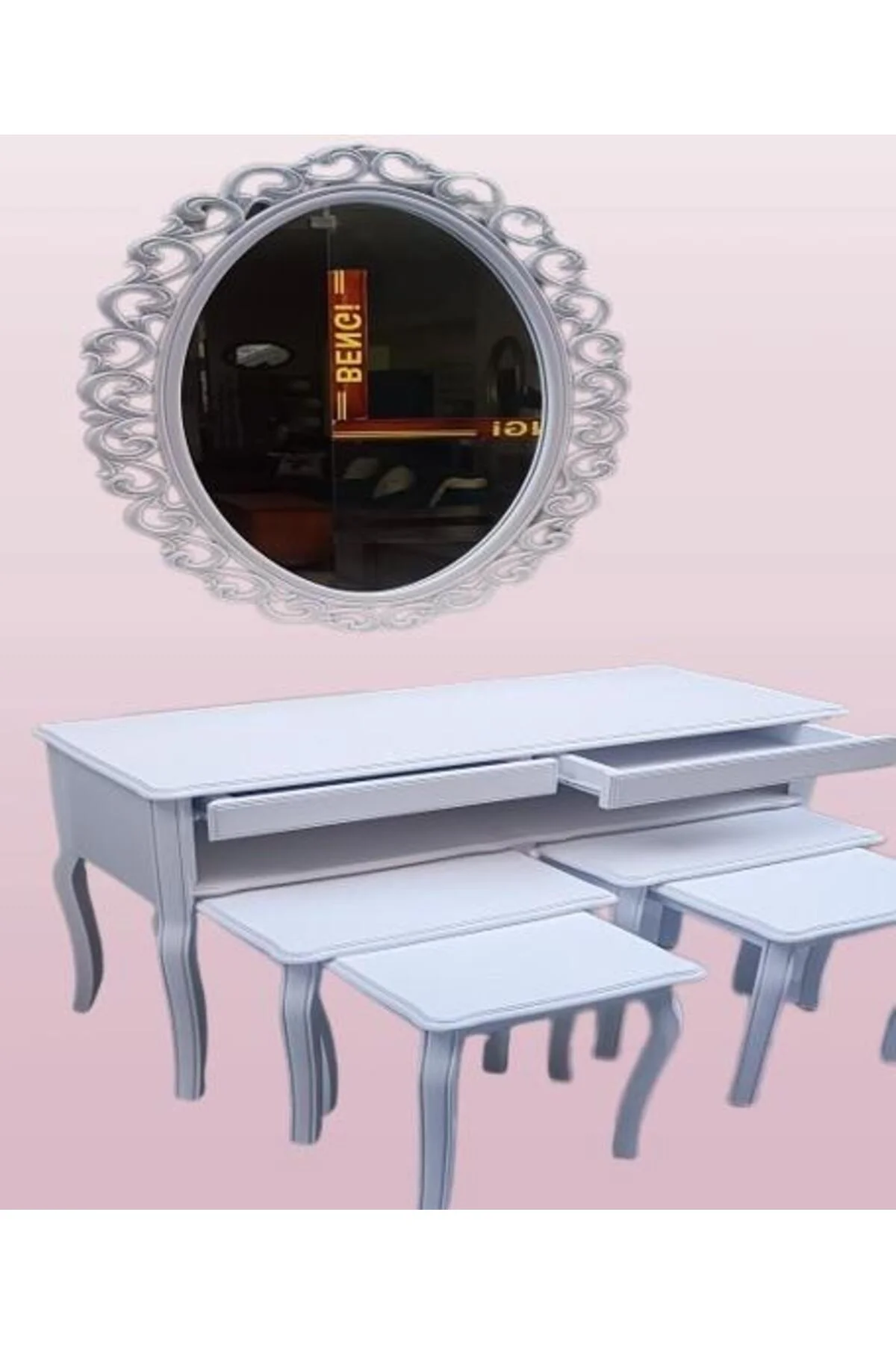 Dresuar-Zigon Tk 14600 ASLAN Model Kayın Parlak Beyaz Boya Nakış OVAL ayna Elyapı Dresuar-Zigon Tk 14600 ASLAN Model Kayın Parlak Beyaz Boya Nakış OVAL ayna Elyapı - Görsel 2