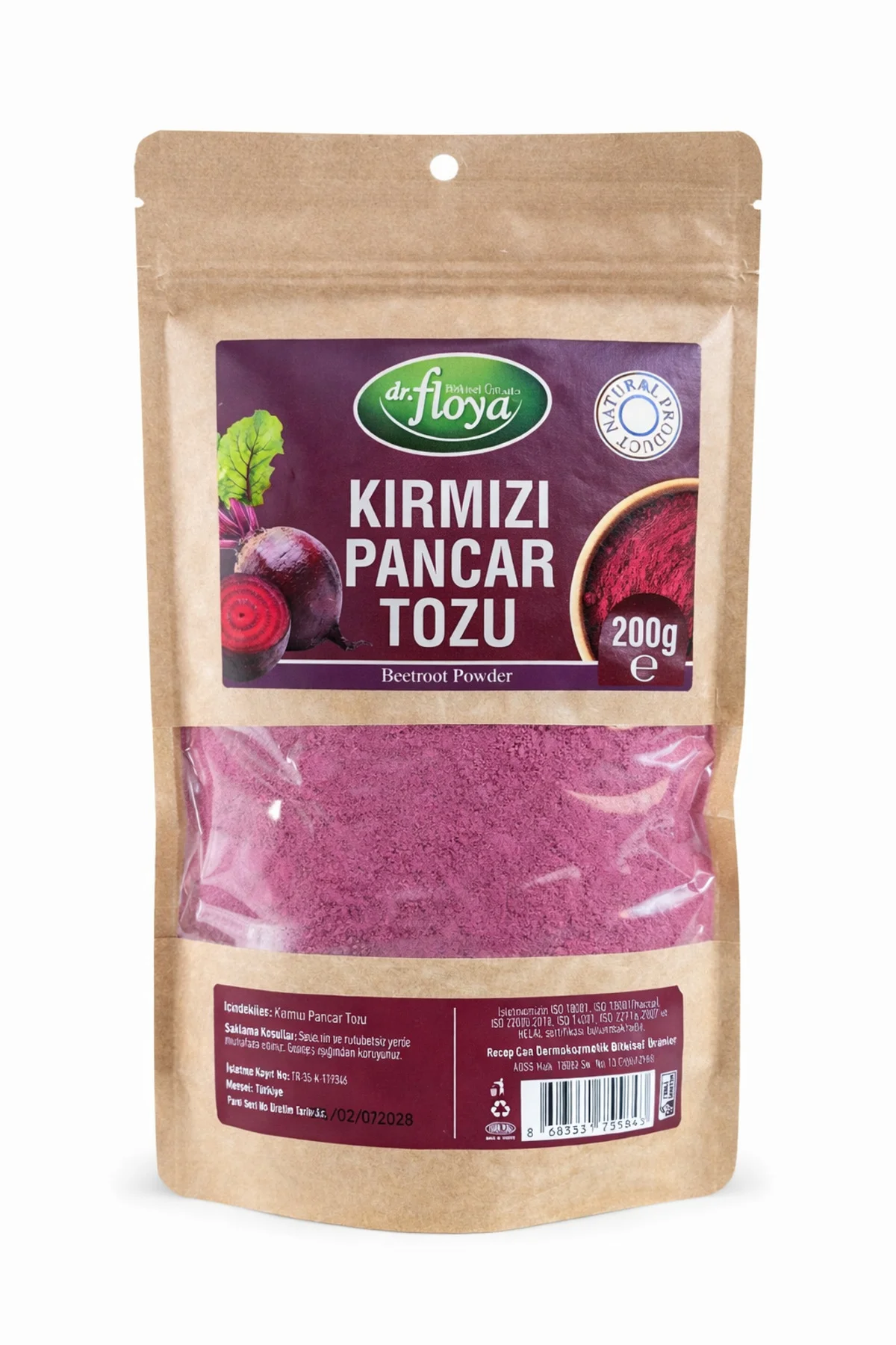 Dr.Floya Pancar Tozu 200 Gr Kırmızı Pancar Kökü Tozu-Doğal Sebze 