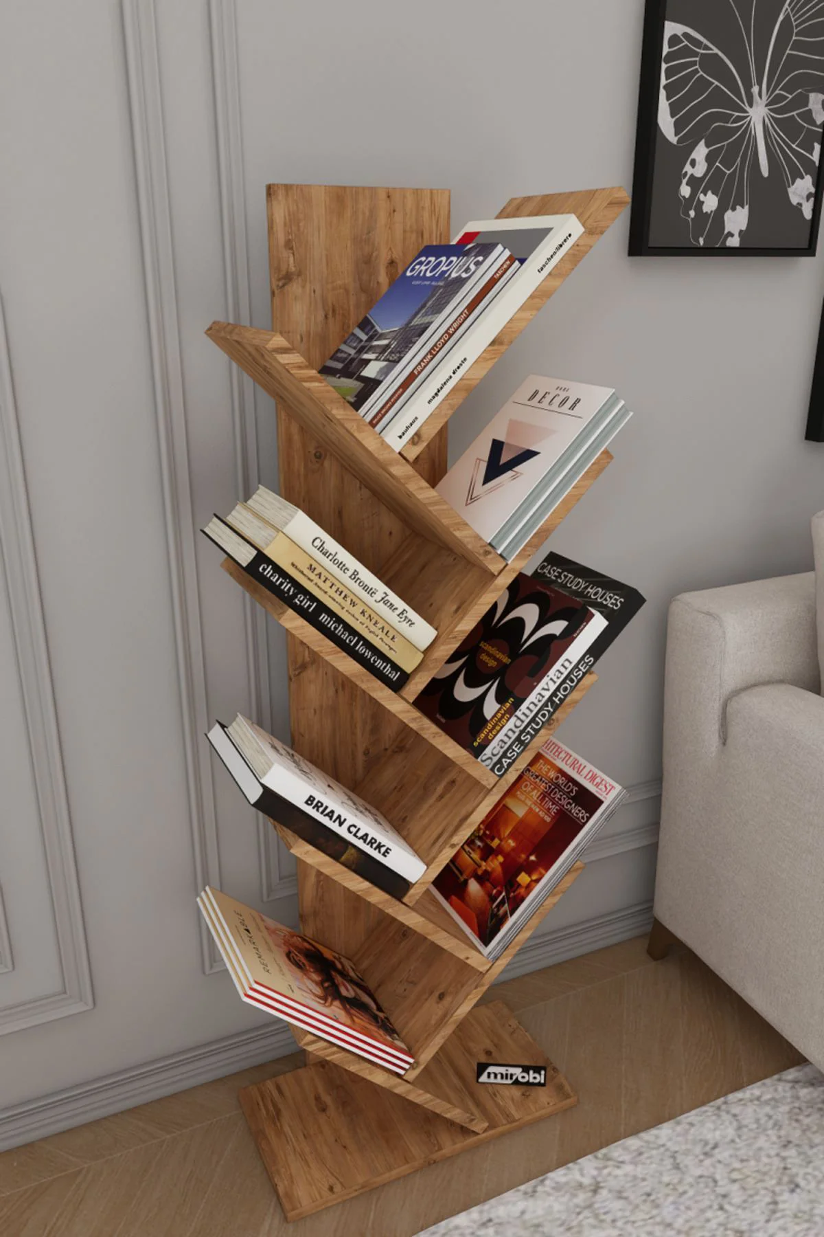 Dria Ağaç Kitaplık Dekoratif Kitaplık Raf Düzenleyici Kitap Rafı 