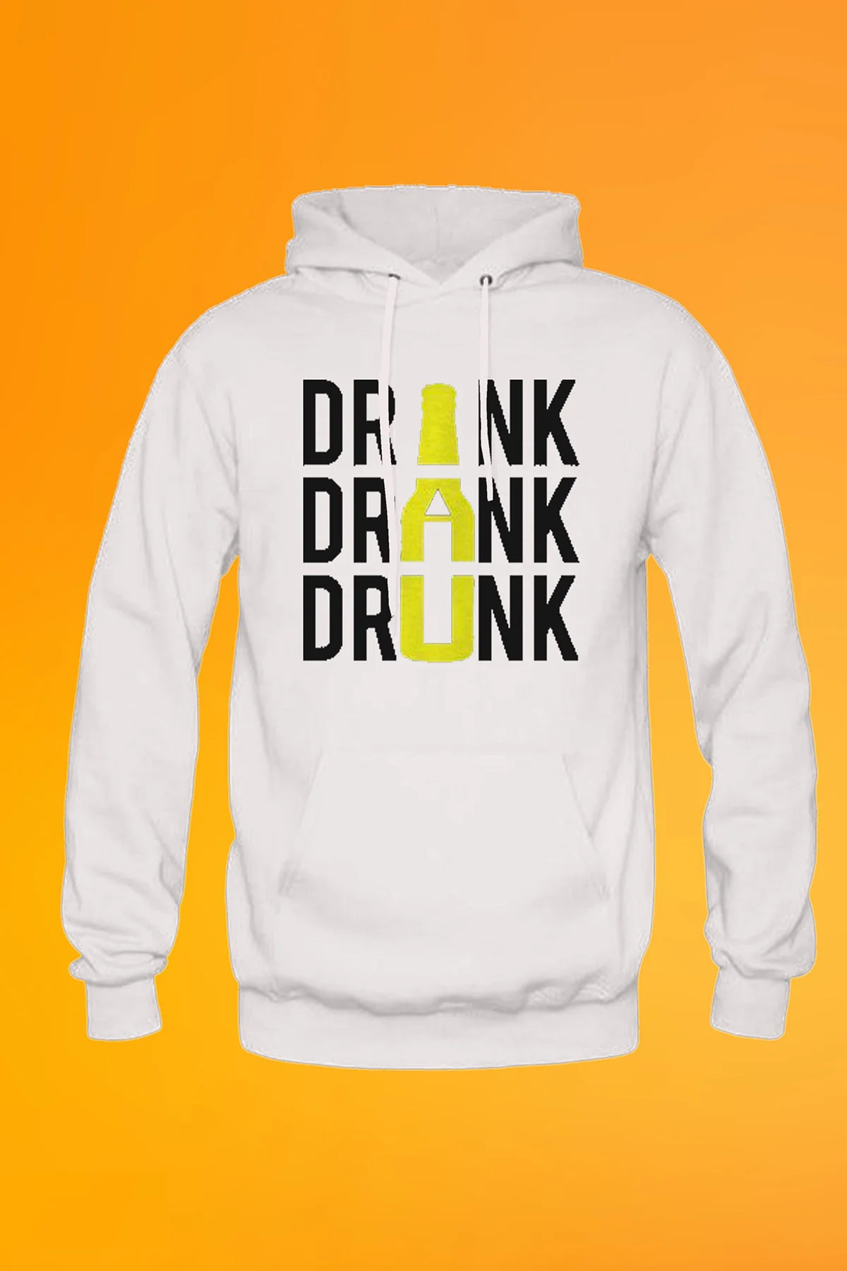 Drink Drank Drunk Baskılı Beyaz Erkek Kapşonlu Fermuarsız Sweatshirt Hoodie
