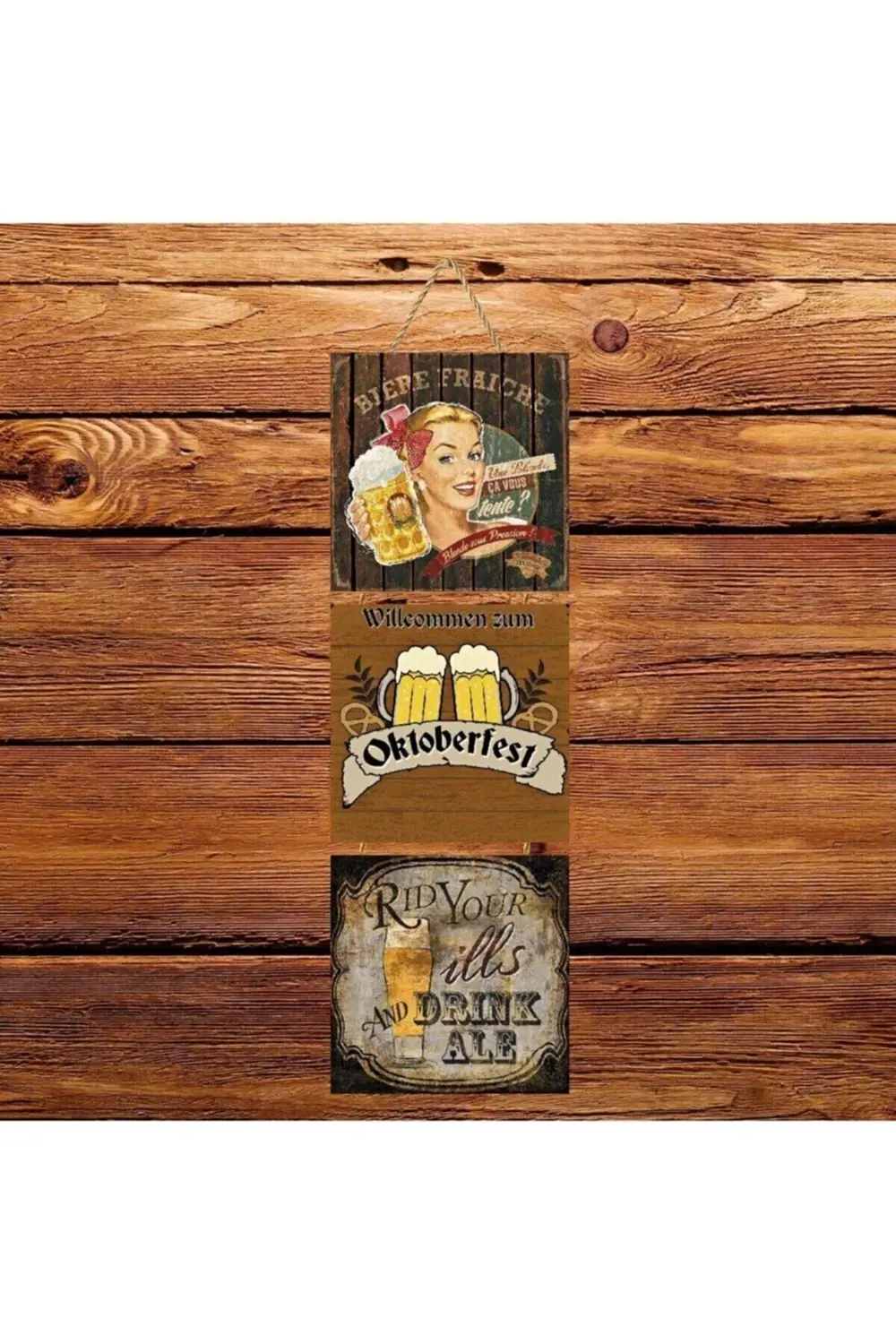 Drink Üçlü Retro Ahşap Poster Ü144