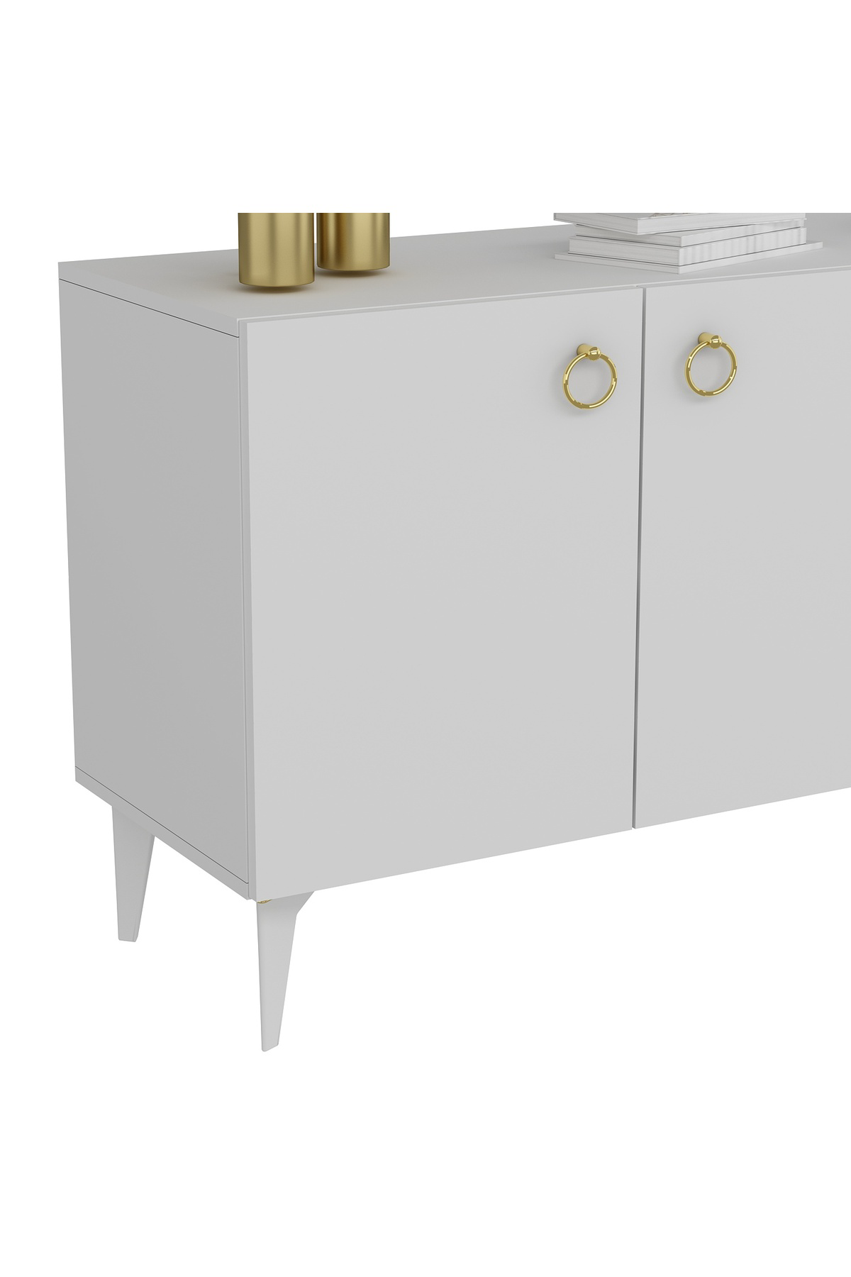 Demonte Decor Drone Konsol 4 Kapaklı, 4 Raflı Beyaz-Beyaz