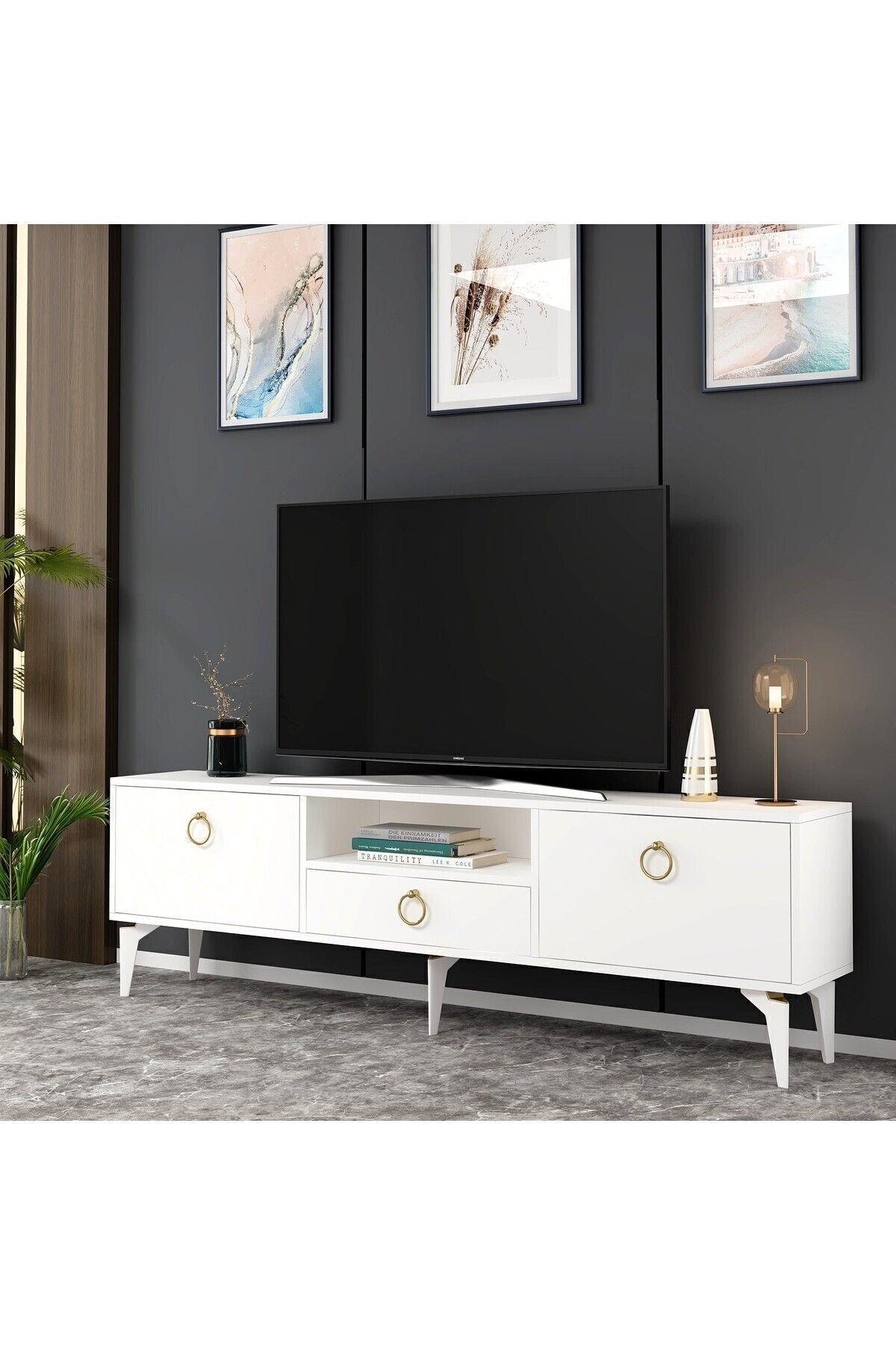Cantek Dizayn Dronne Tv Sehpasi Beyaz-Beyaz