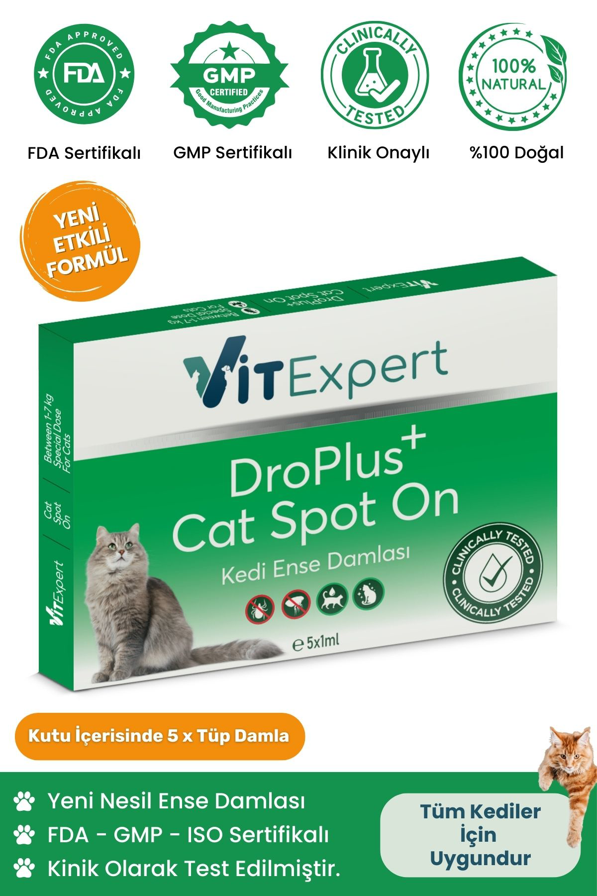 Vitexpert Droplus Kedi Damlasi Pire Diş Parazit Bit Kene Deri Bakimi İçin B
