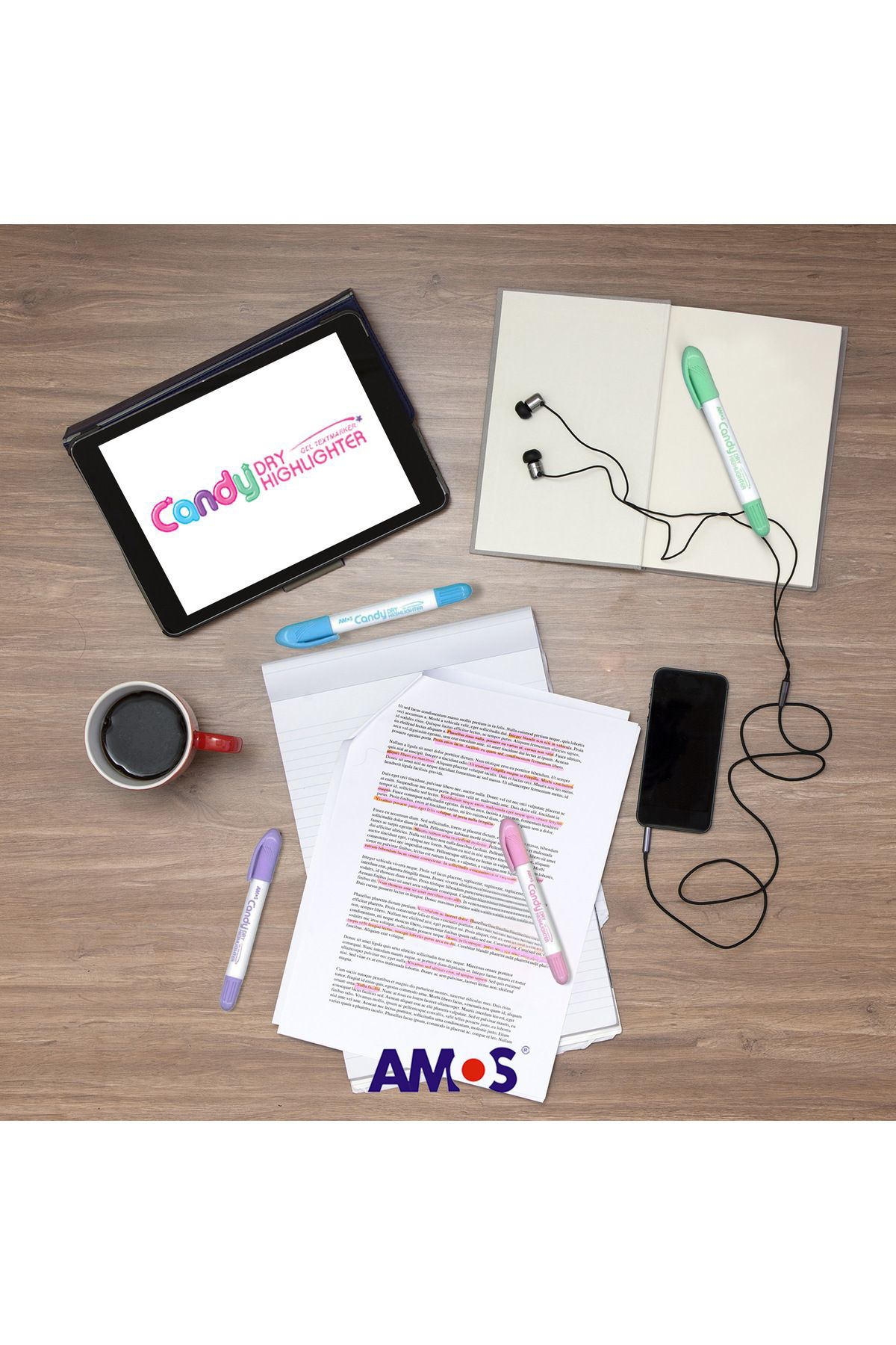 Amos Dry Highlighter - Fosforlu Jel Kalem - Pastel Mor