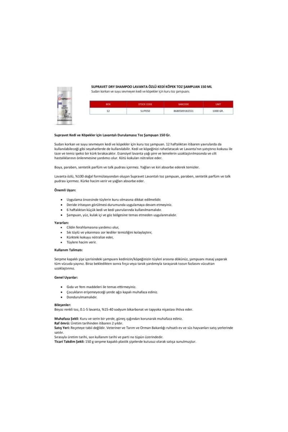 Dry Shampoo Lavanta Özlü Kedi ve Köpek Toz Şampuan 150 Ml