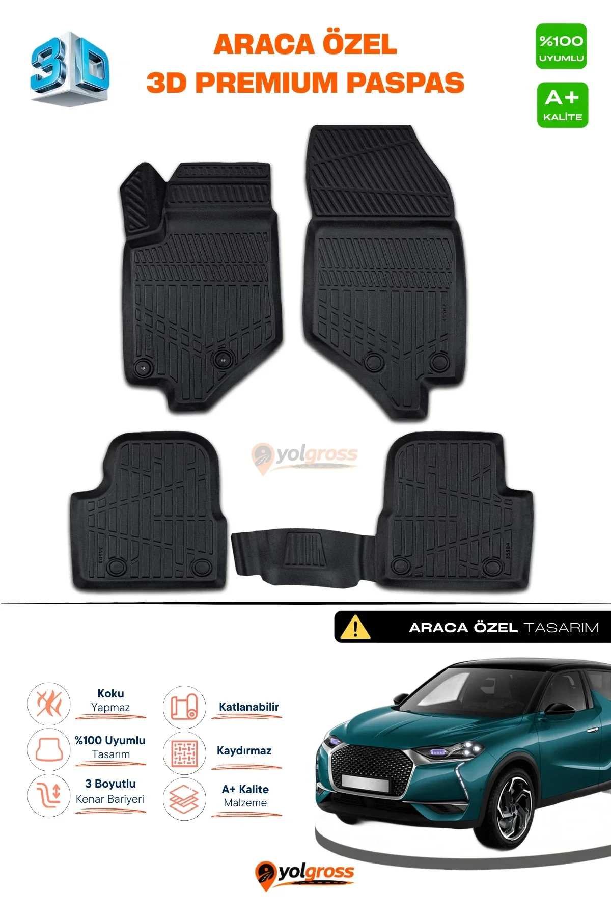 DS DS3 Crossback 3D Pro Havuzlu Paspas 2018 Üzeri A+ Kalite