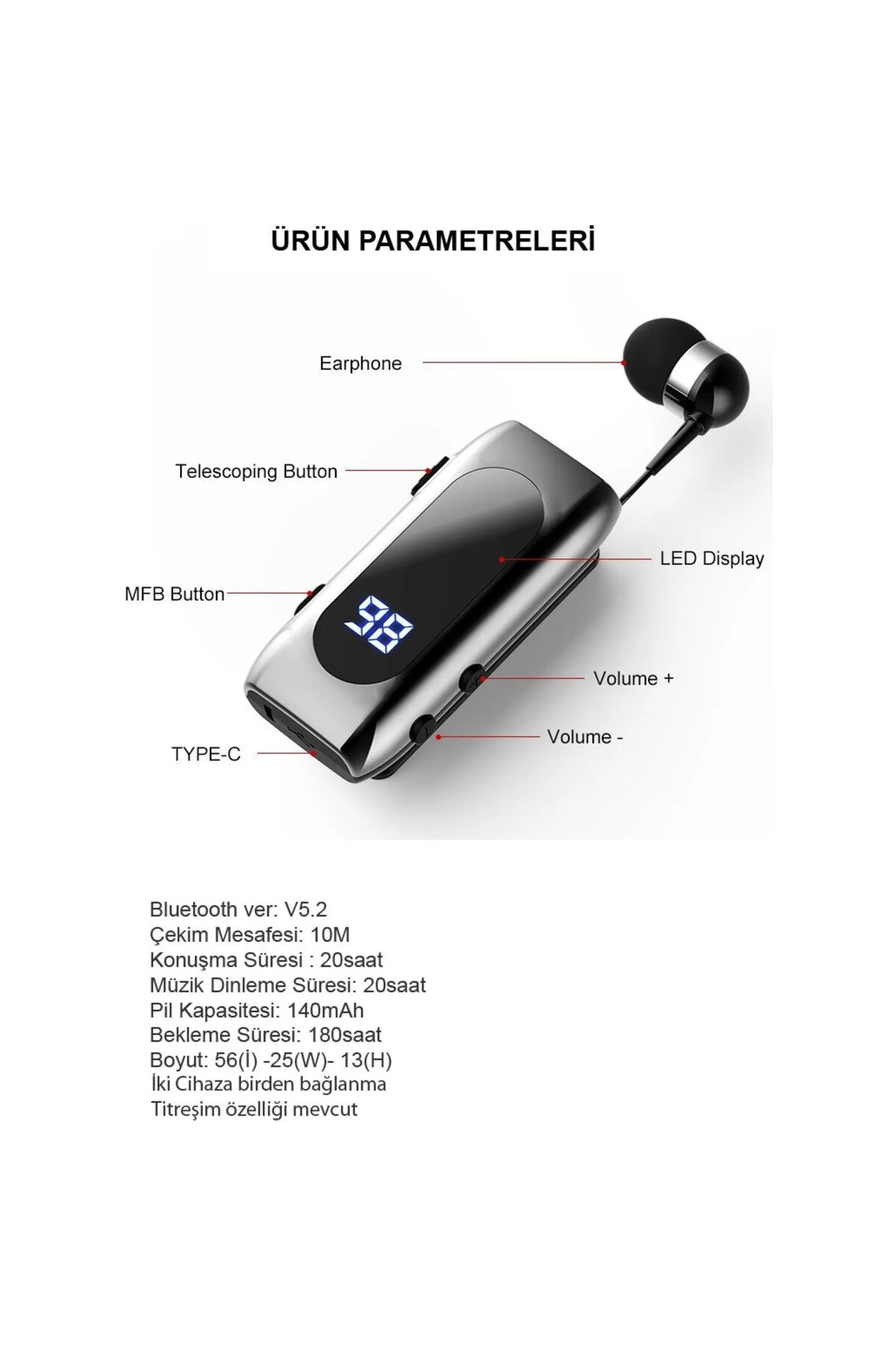 Dunspin Ds-F210 Led Ekranlı Makaralı Bluetooth Kulaklık – 25 Saat Kesinti