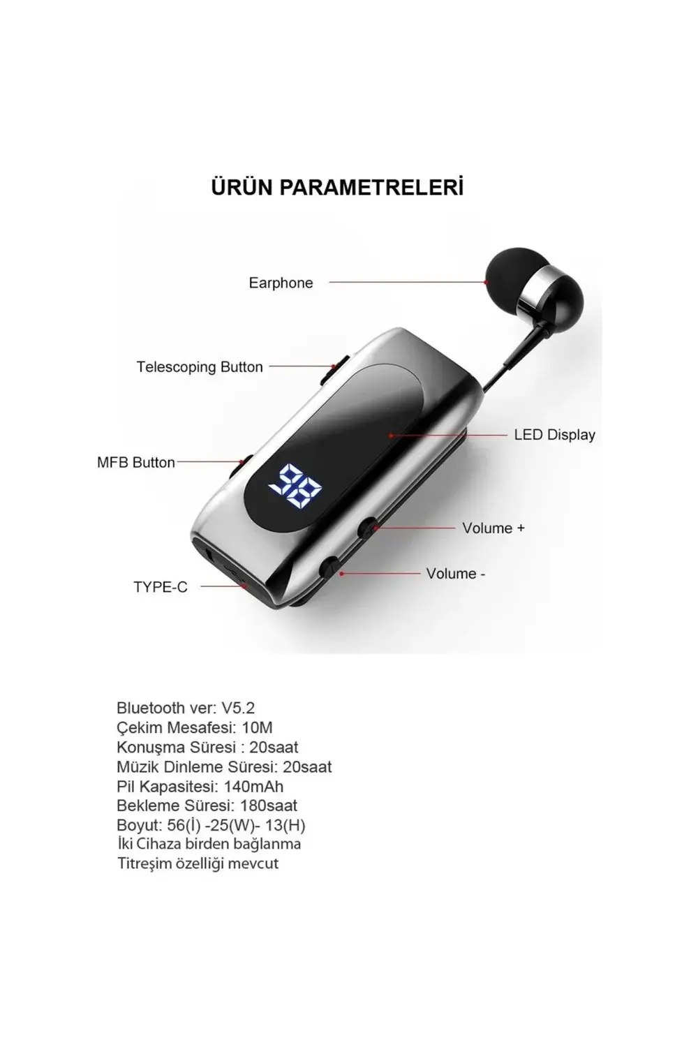 Ds-f210 Led Ekranlı Makaralı Bluetooth Kulaklık – 25 Saat Kesinti