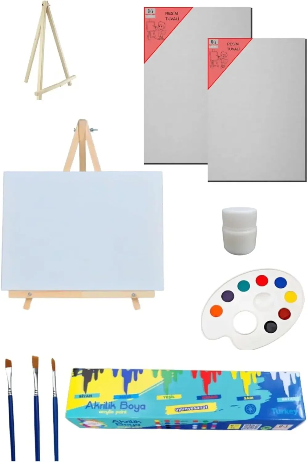 DSH Doğal Seramik Hamuru Resim - Boya Seti - Mini Masa Şövalesi,