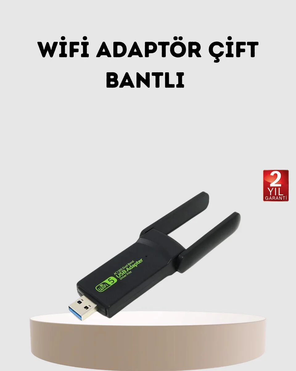 Dual Band WiFi Adaptör 1200 Mbps – USB 3.0 Çift Antenli Geniş Kapsama Alanı