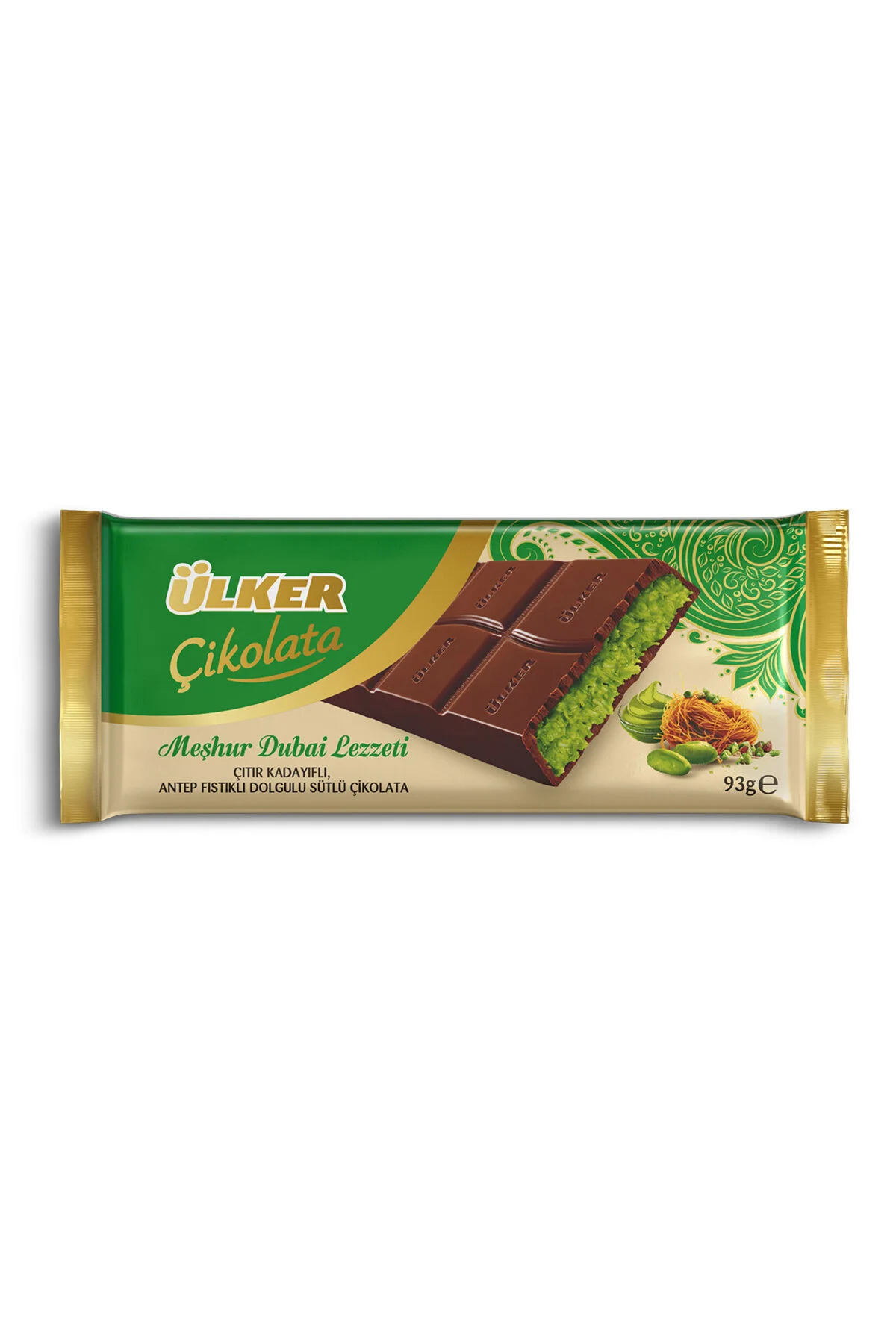 DUBAİ Çikolatası Kadayıflı Antep Fıstıklı - 93 gram - ULKDUB, one